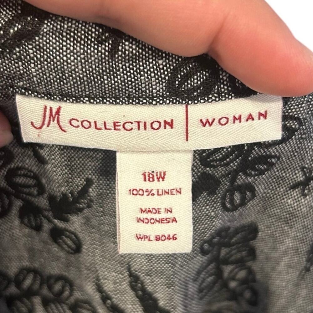 JM Collection Gray Linen Black Embroidered Floral Button Shirt Cottagecore 18W - Picture 5 of 16